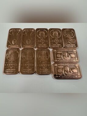 10 - Rare 1 AVDP Oz. .999 Fine Copper Bars - Including Metropolis Movie Bars